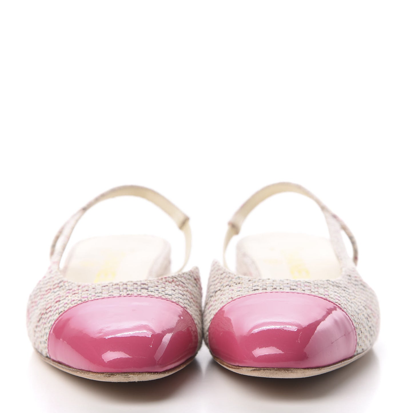 Tweed Patent Cap Toe CC Slingback Flat 36.5 Pink White