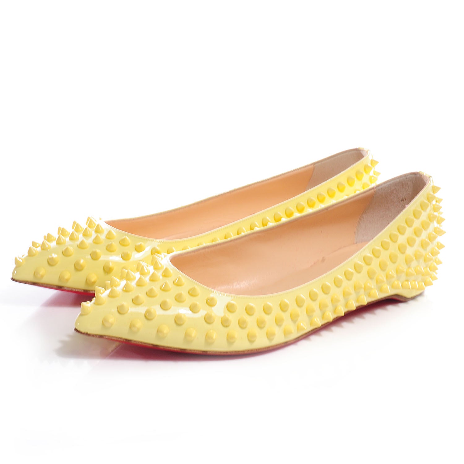 Christian Louboutin Patent Pigalle Spikes Flats 40 Lemon 3 of 8
