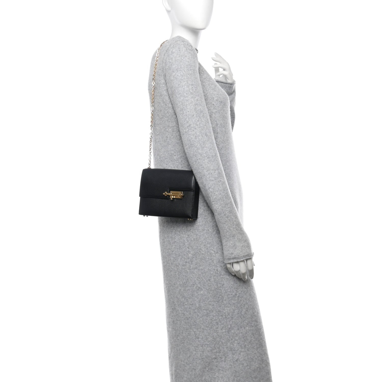 Hermes Chevre Chamkila Mini Verrou Chaine Bag Black Black 2 of 11