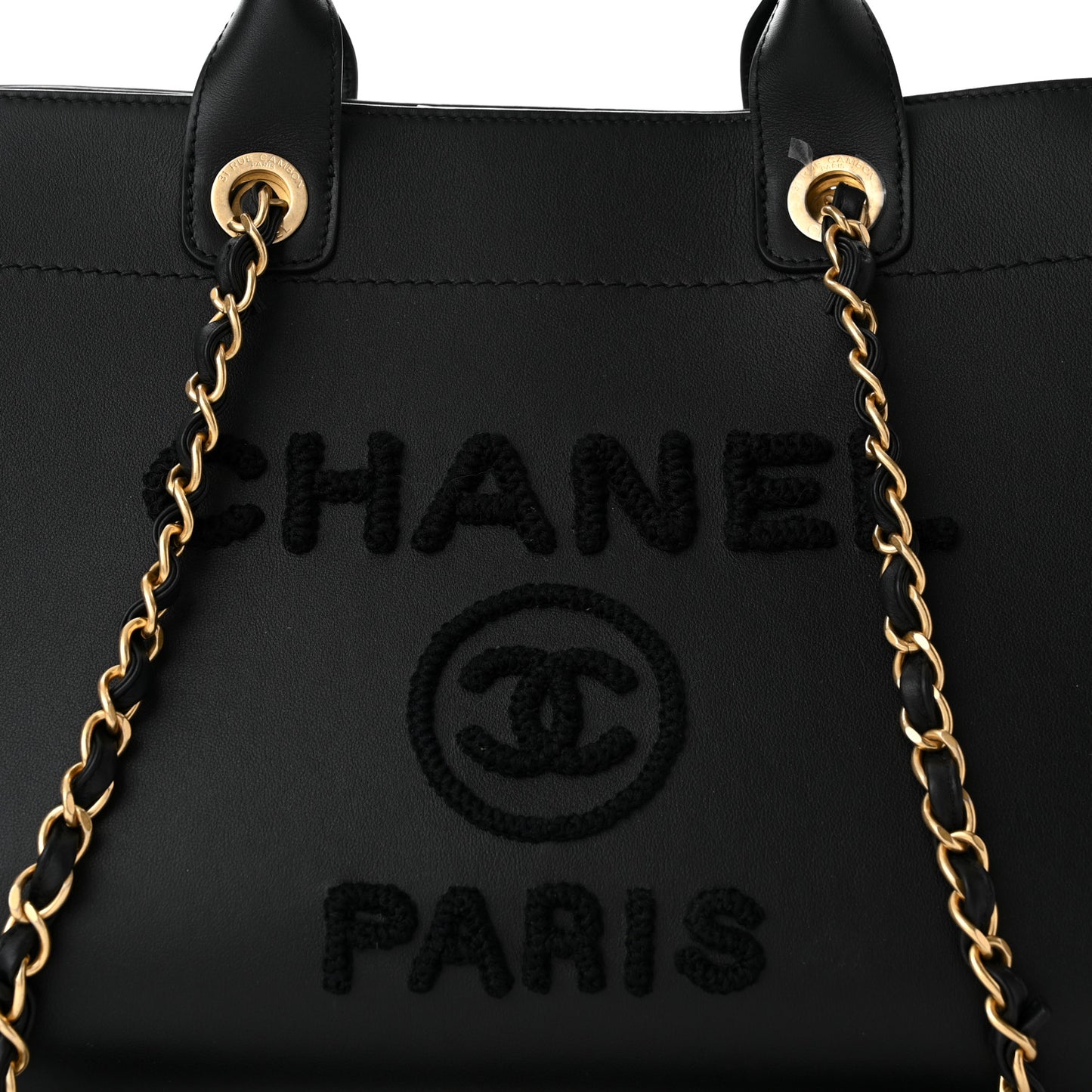 Calfskin Knit Medium Deauville Tote Black