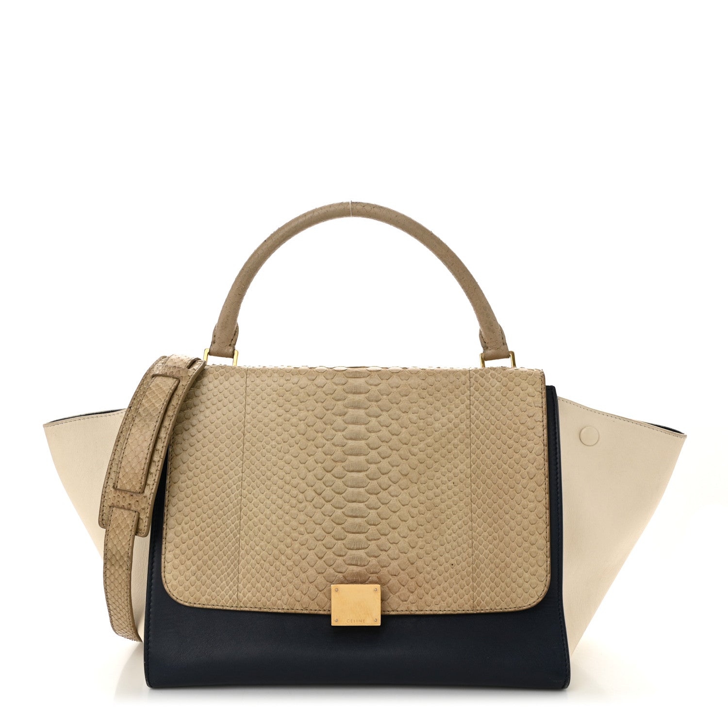 Celine Snakeskin Calfskin Medium Trapeze Natural Navy Blue 1 of 17