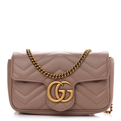Gucci Calfskin Matelasse Super Mini GG Marmont Shoulder Bag Porcelain Rose 1 of 11