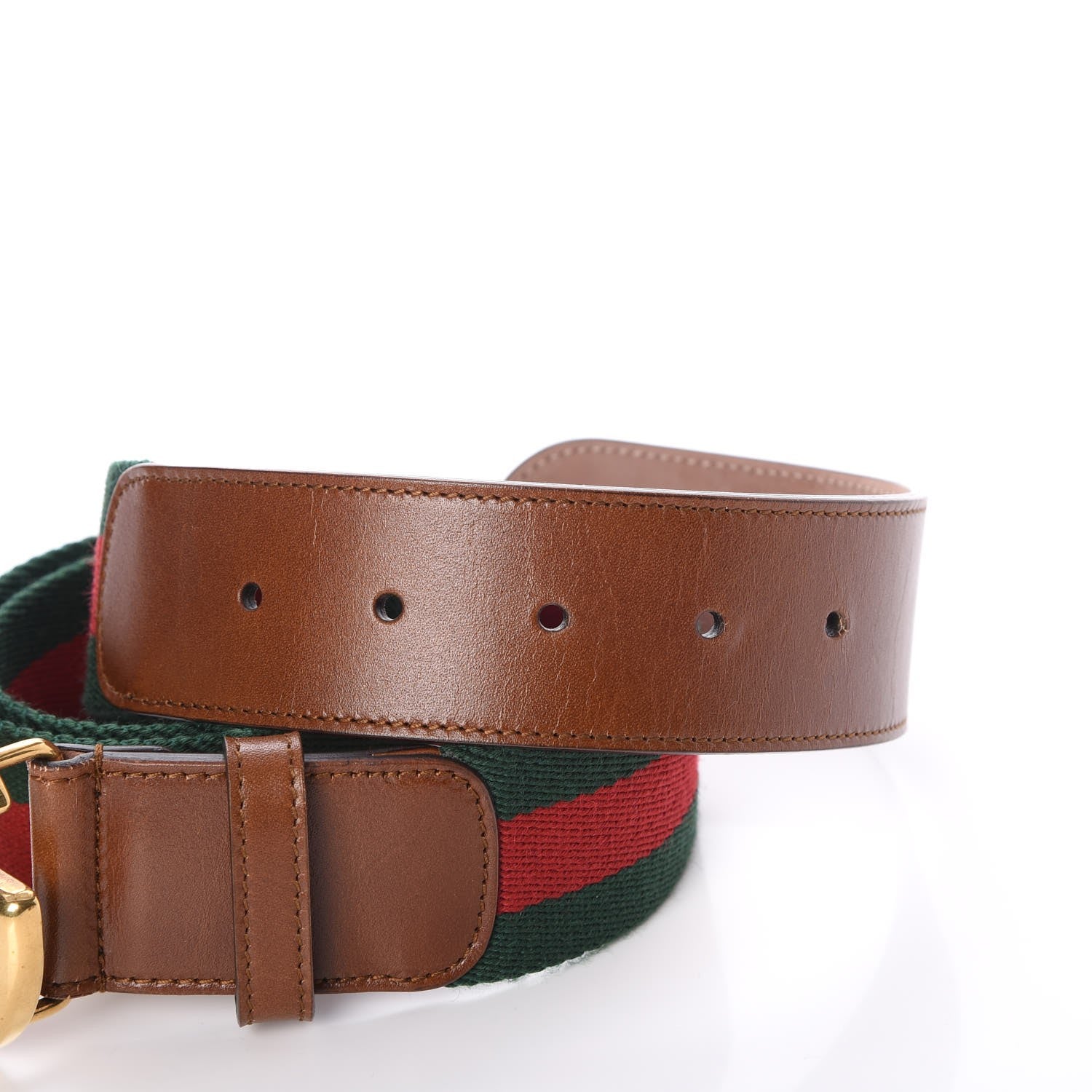 Gucci Nylon Calfskin Double G Web 40mm Belt 95 38 Green Red Cuir 4 of 6