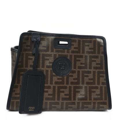 Fendi Glazed Fabric Vitello Century FF 1974 Stamp Patch Mini Peekaboo Defender Cover Mogano Panna Black 1 of 11