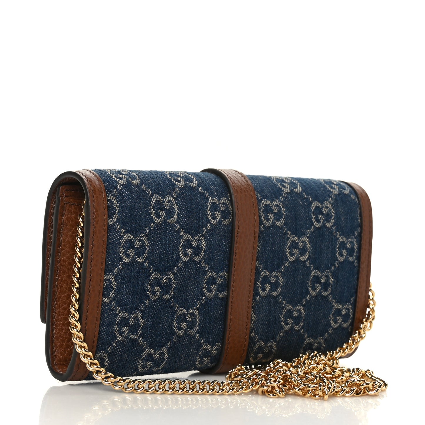 New Denim GG Monogram Jackie 1961 Chain Wallet Blue Tea Cuir