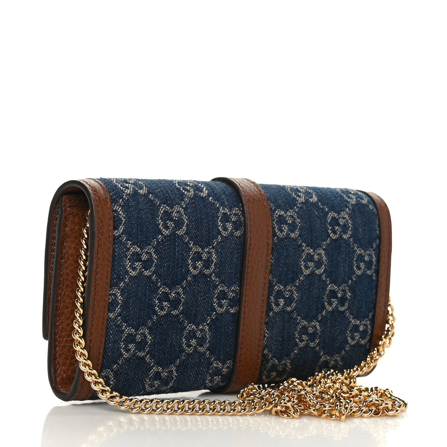 Gucci New Denim GG Monogram Jackie 1961 Chain Wallet Blue Tea Cuir 3 of 9