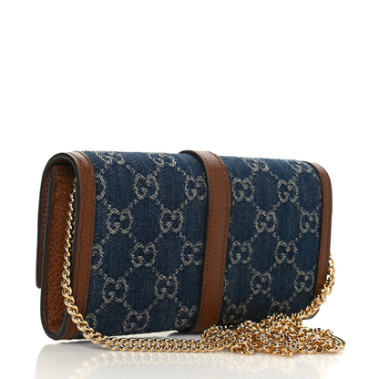 Gucci New Denim GG Monogram Jackie 1961 Chain Wallet Blue Tea Cuir 3 of 9