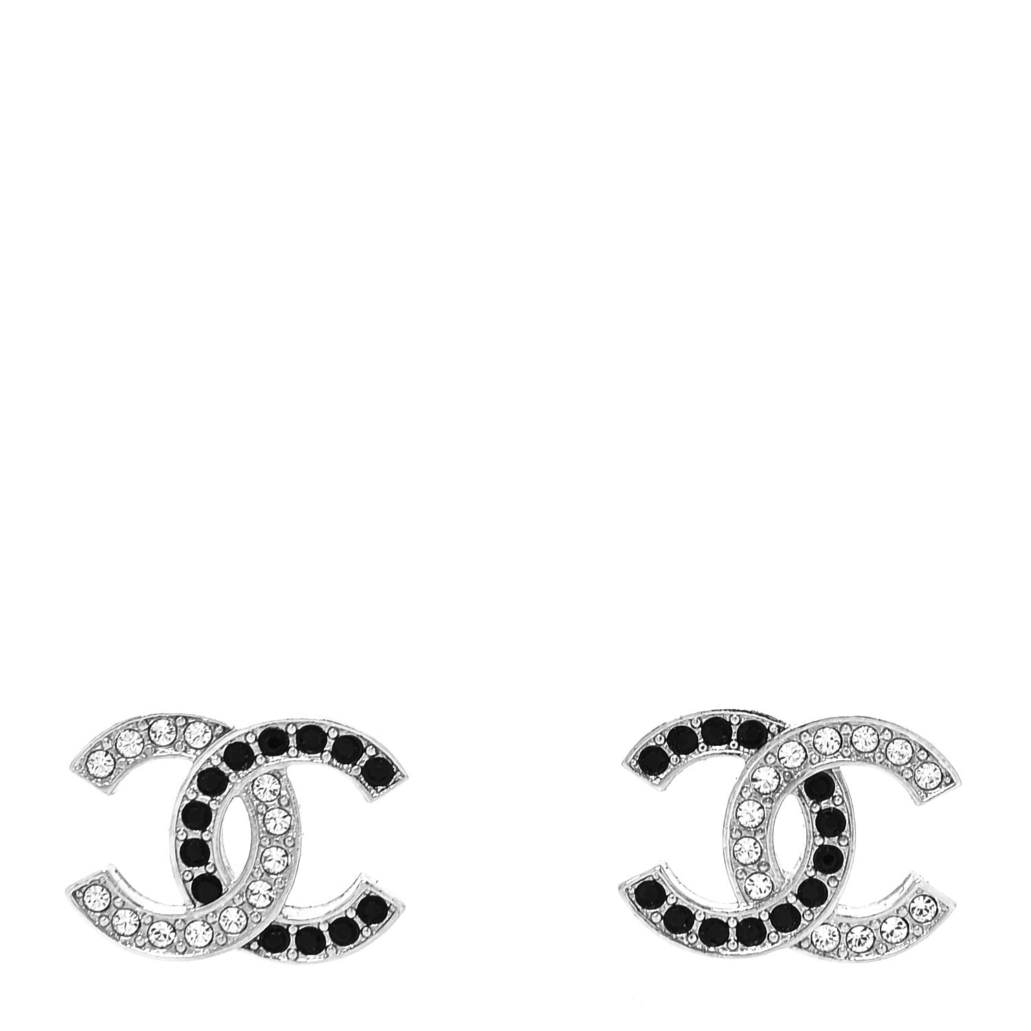 Chanel Crystal CC Earrings Silver Black 1 of 4