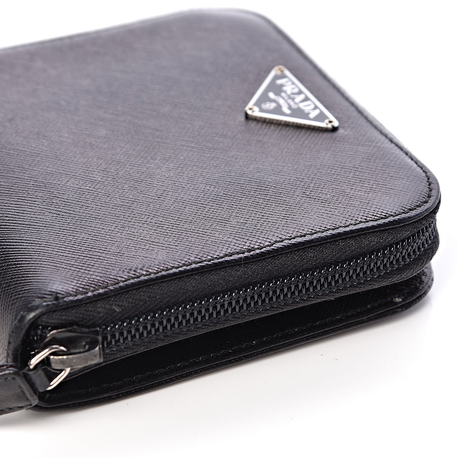 Prada Saffiano Metal Compact Zip Around Wallet Black 10 of 11