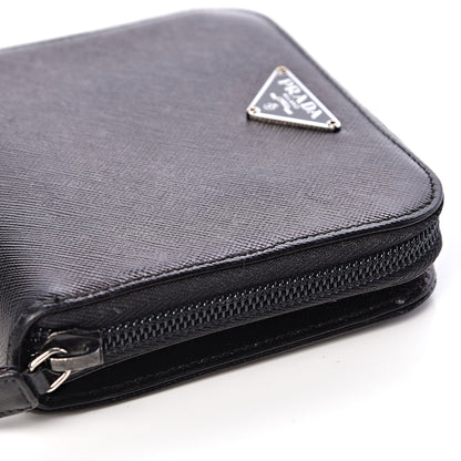 Prada Saffiano Metal Compact Zip Around Wallet Black 10 of 11
