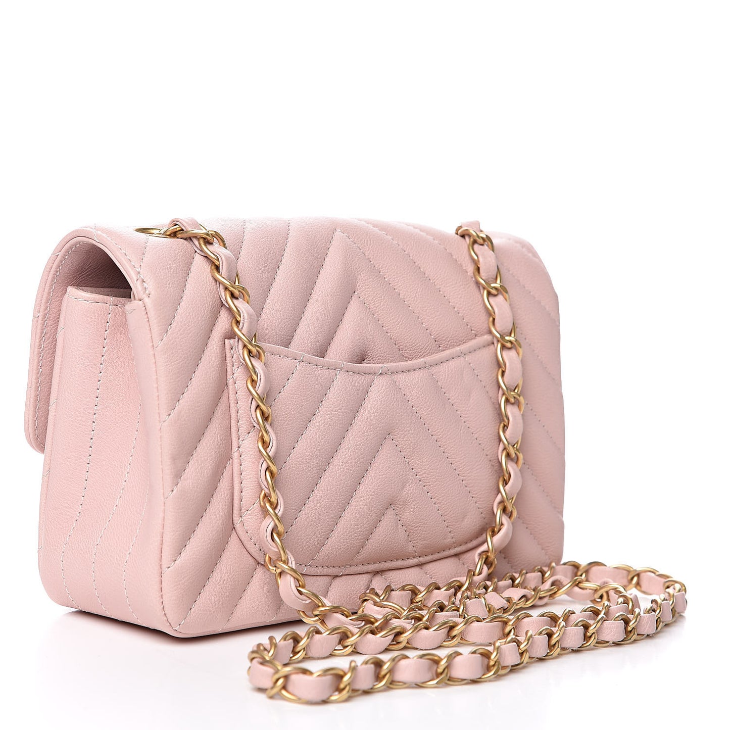 Calfskin Chevron Quilted Mini Rectangular Flap Light Pink