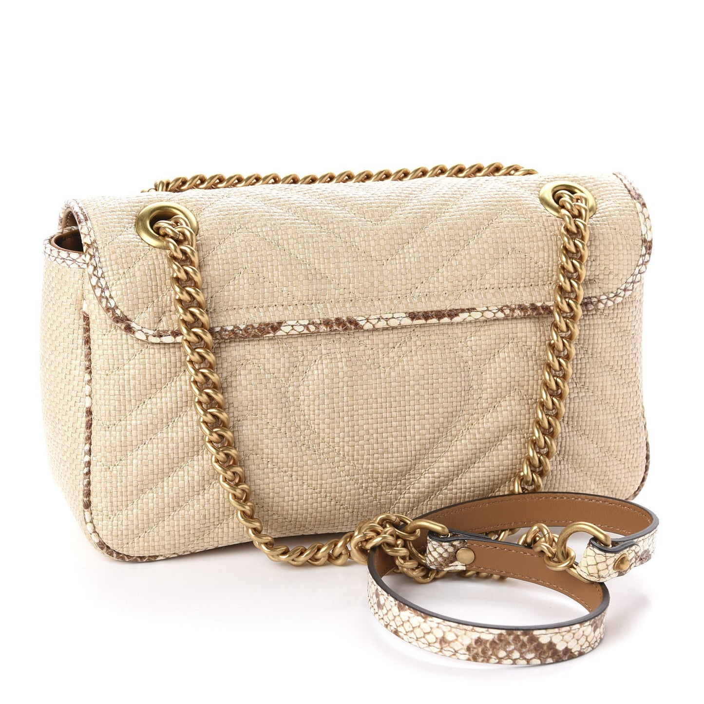 Raffia Elaphe Matelasse Small GG Marmont Shoulder Bag Natural Cream Brown