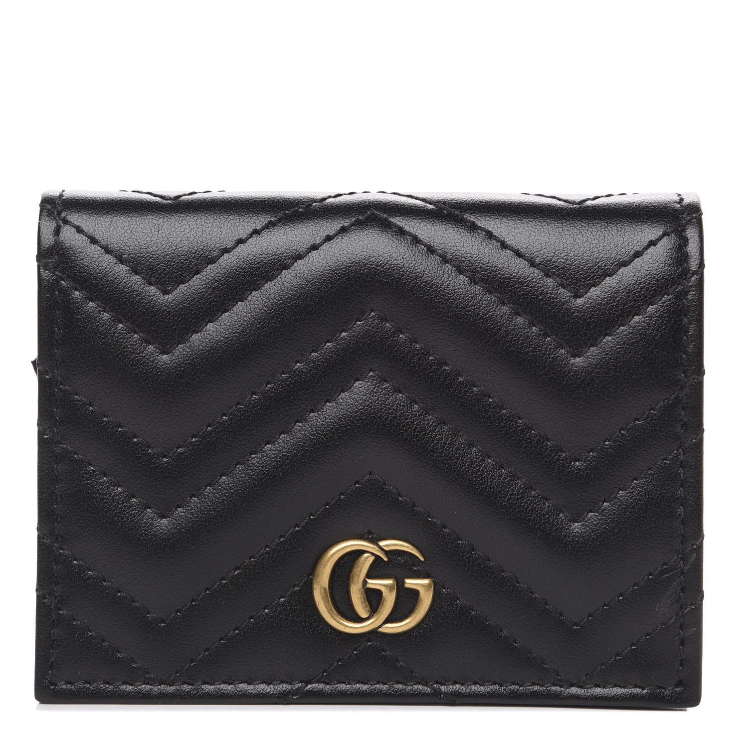 Gucci Calfskin Matelasse GG Marmont Card Case Wallet Black 1 of 6