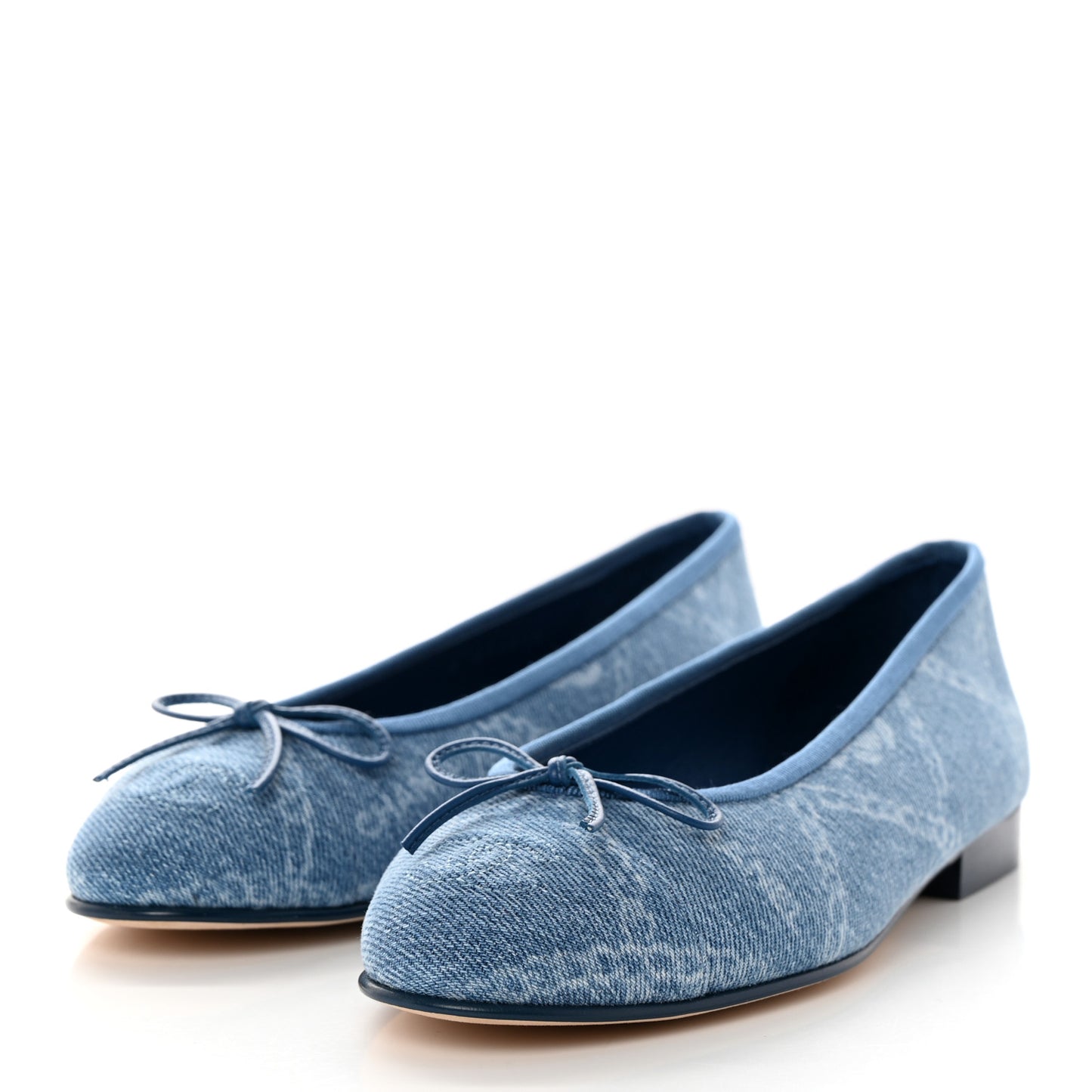 Denim Printed CC Cap Toe Ballerina Flats 36.5 Light Blue White