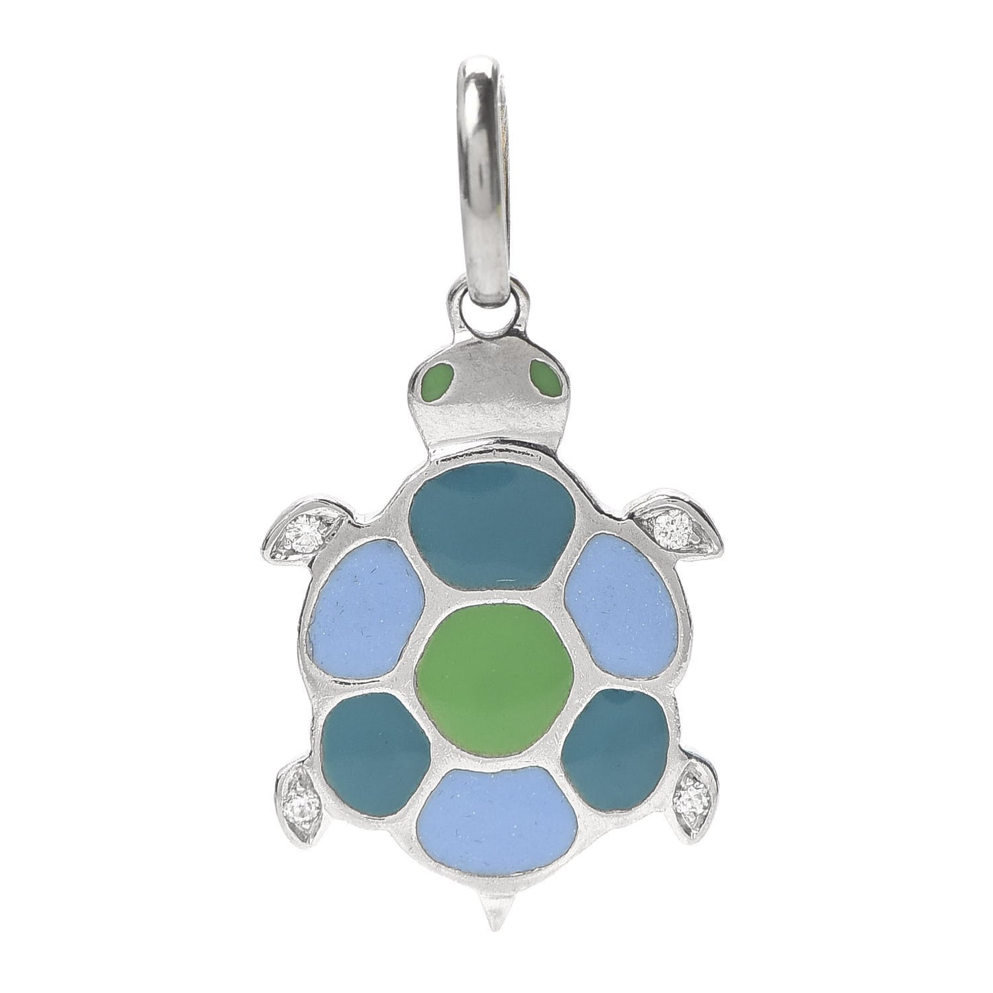 18K White Gold Enamel Diamond Turtle Charm