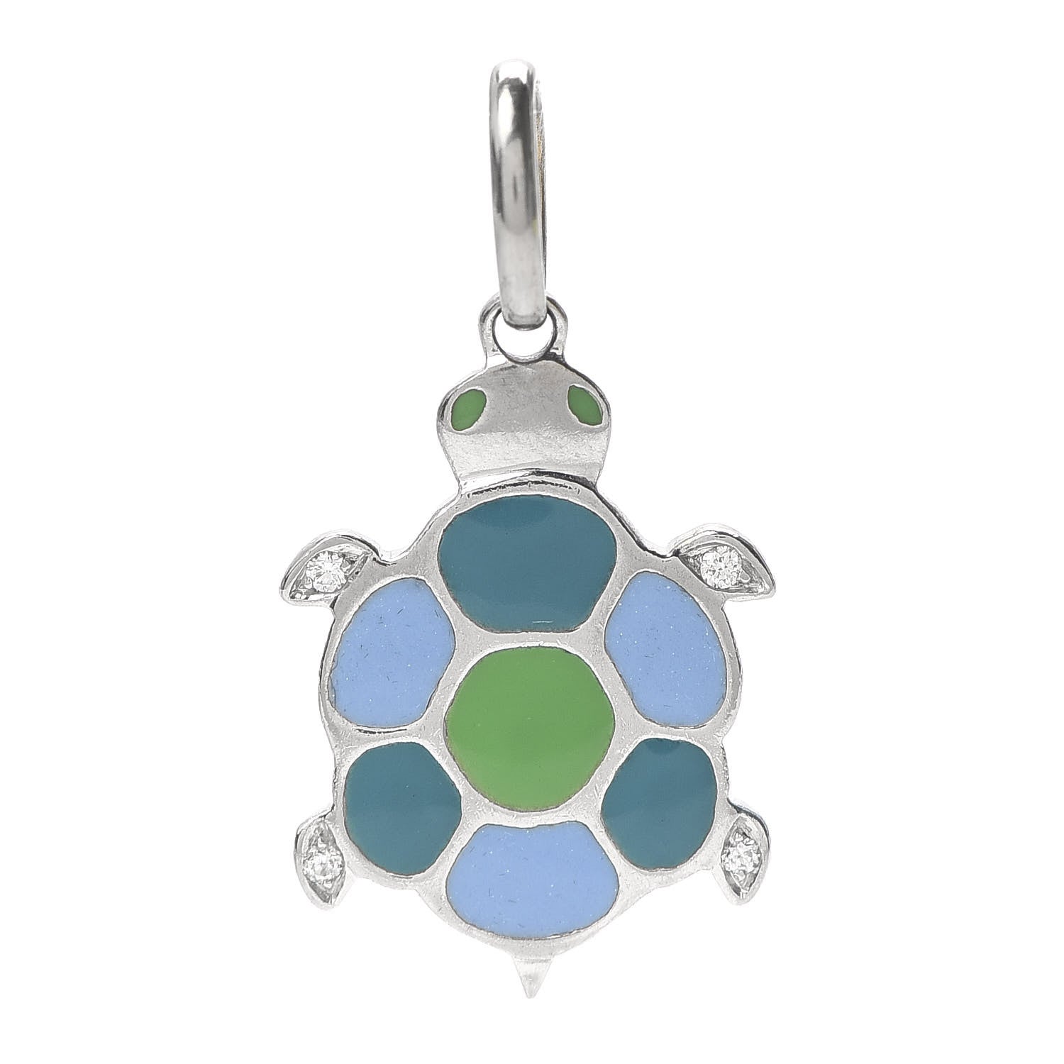 Tiffany 18K White Gold Enamel Diamond Turtle Charm 1 of 2