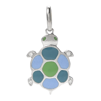 Tiffany 18K White Gold Enamel Diamond Turtle Charm 1 of 2