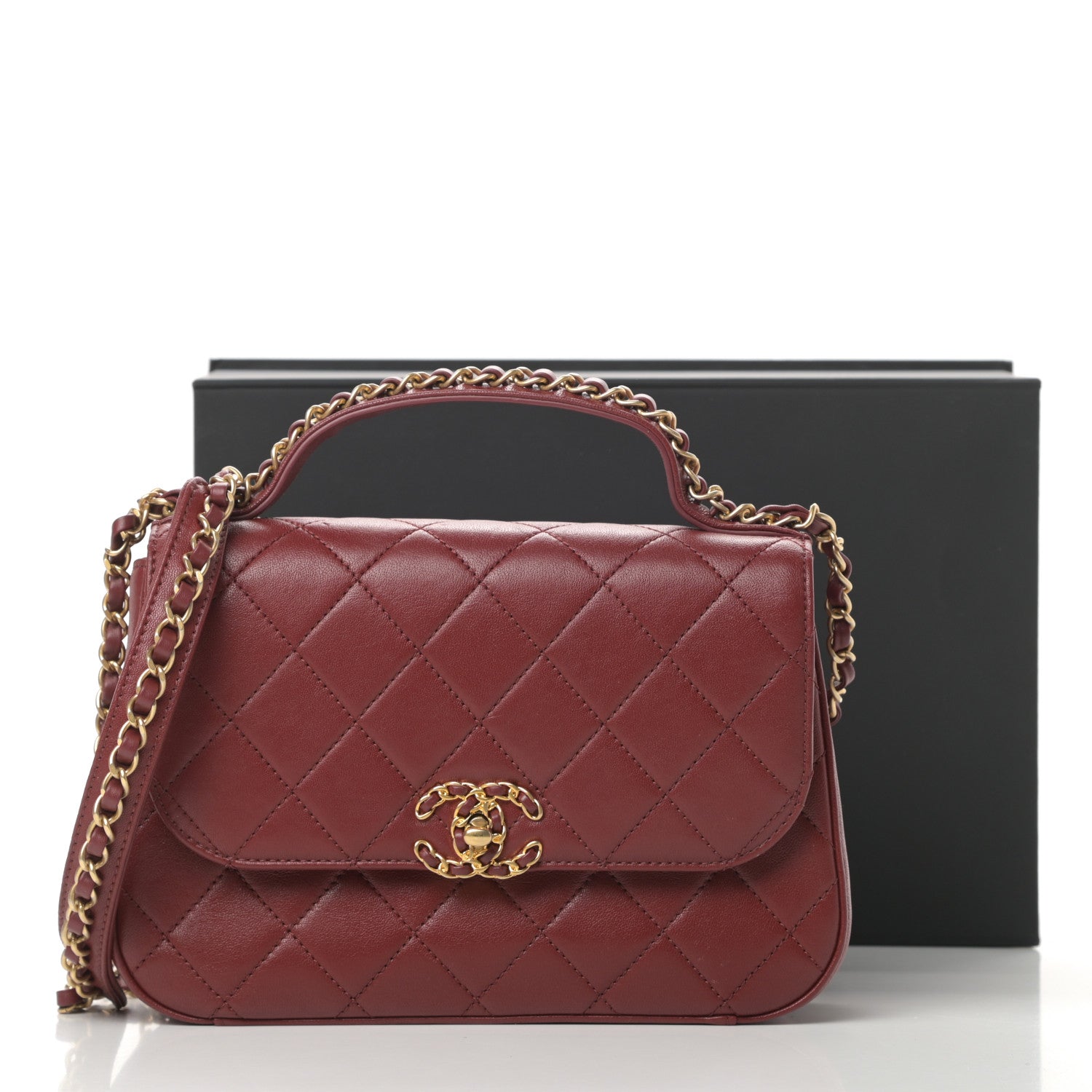 Chanel Lambskin Quilted Chain Infinity Top Handle Flap Burgundy 12 of 12