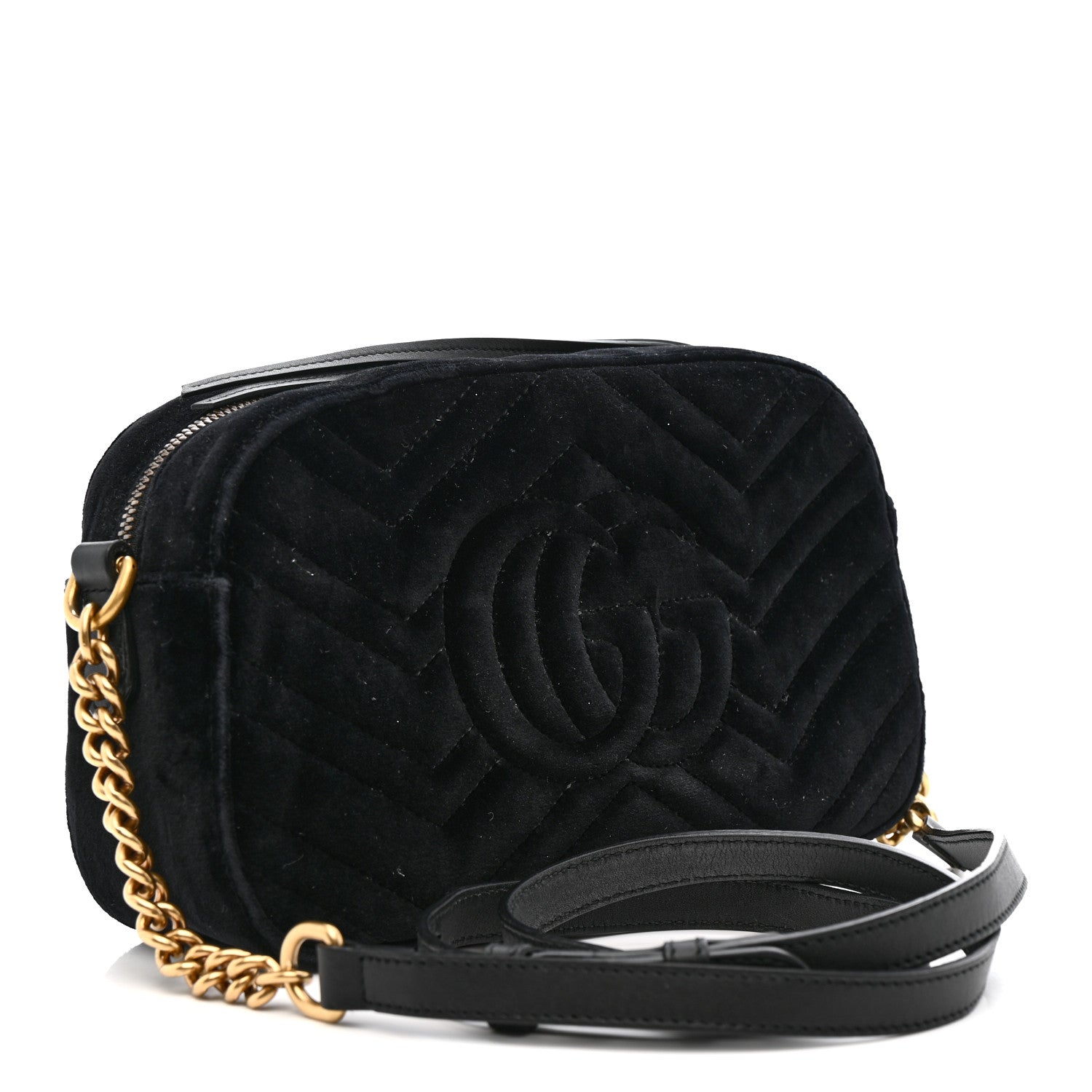 Gucci Velvet Matelasse Small GG Marmont Chain Shoulder Bag Black 3 of 11