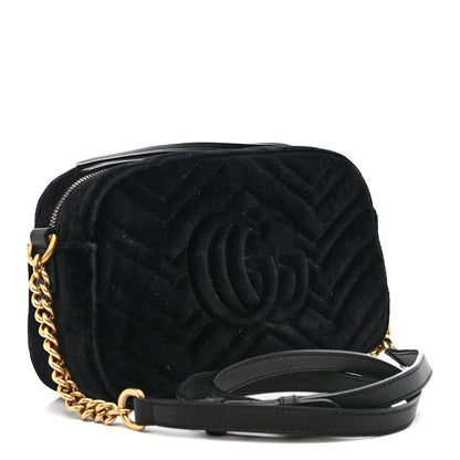 Gucci Velvet Matelasse Small GG Marmont Chain Shoulder Bag Black 3 of 11