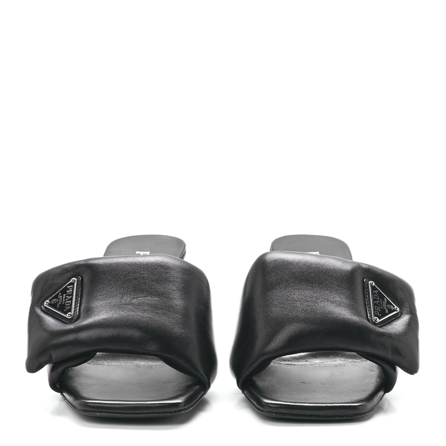 Nappa Soft Padded Metal Triangle Logo 65mm Slide Sandals 37 Black