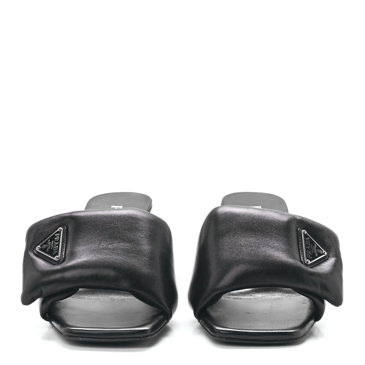 Prada Nappa Soft Padded Metal Triangle Logo 65mm Slide Sandals 37 Black 2 of 9