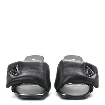 Prada Nappa Soft Padded Metal Triangle Logo 65mm Slide Sandals 37 Black 2 of 9