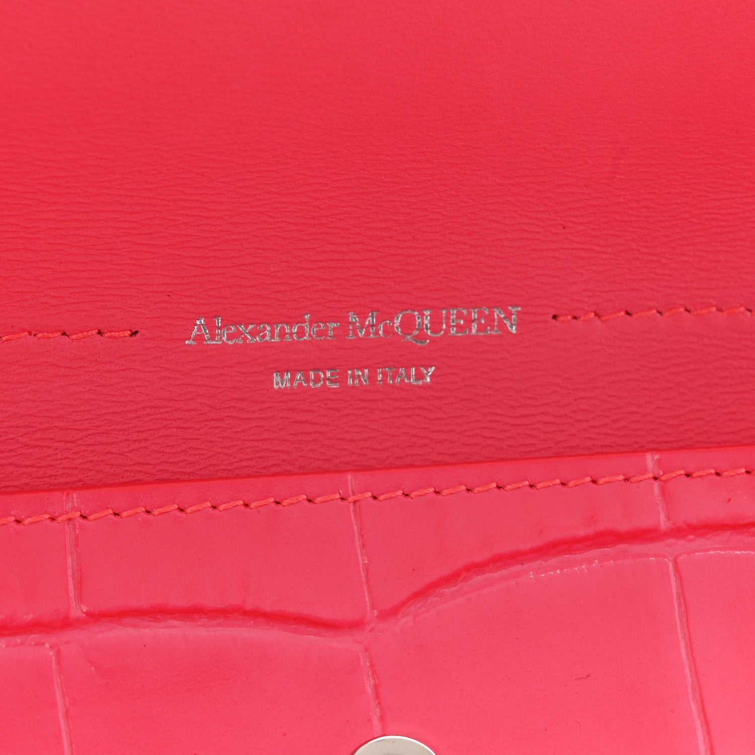 Alexander McQueen Calfskin Crocodile Embossed Skull Envelope Clutch Pink 6 of 11