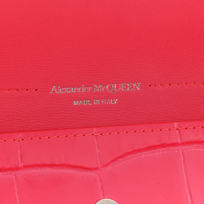 Alexander McQueen Calfskin Crocodile Embossed Skull Envelope Clutch Pink 6 of 11