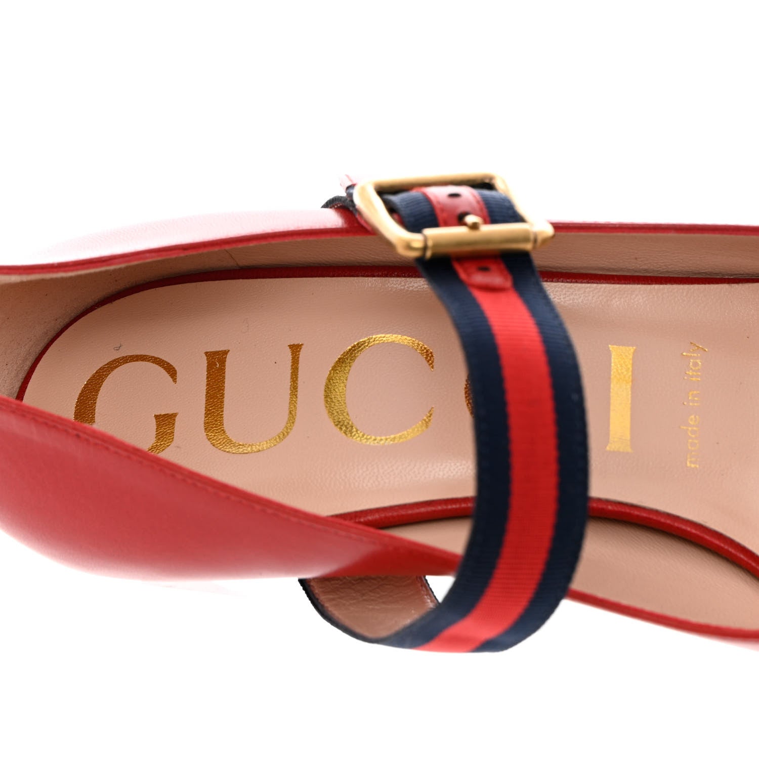 Gucci Malaga Kid Sylvie Web Mid Heel Pumps 37.5 Hibiscus Red 7 of 13