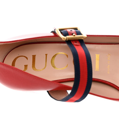 Gucci Malaga Kid Sylvie Web Mid Heel Pumps 37.5 Hibiscus Red 7 of 13