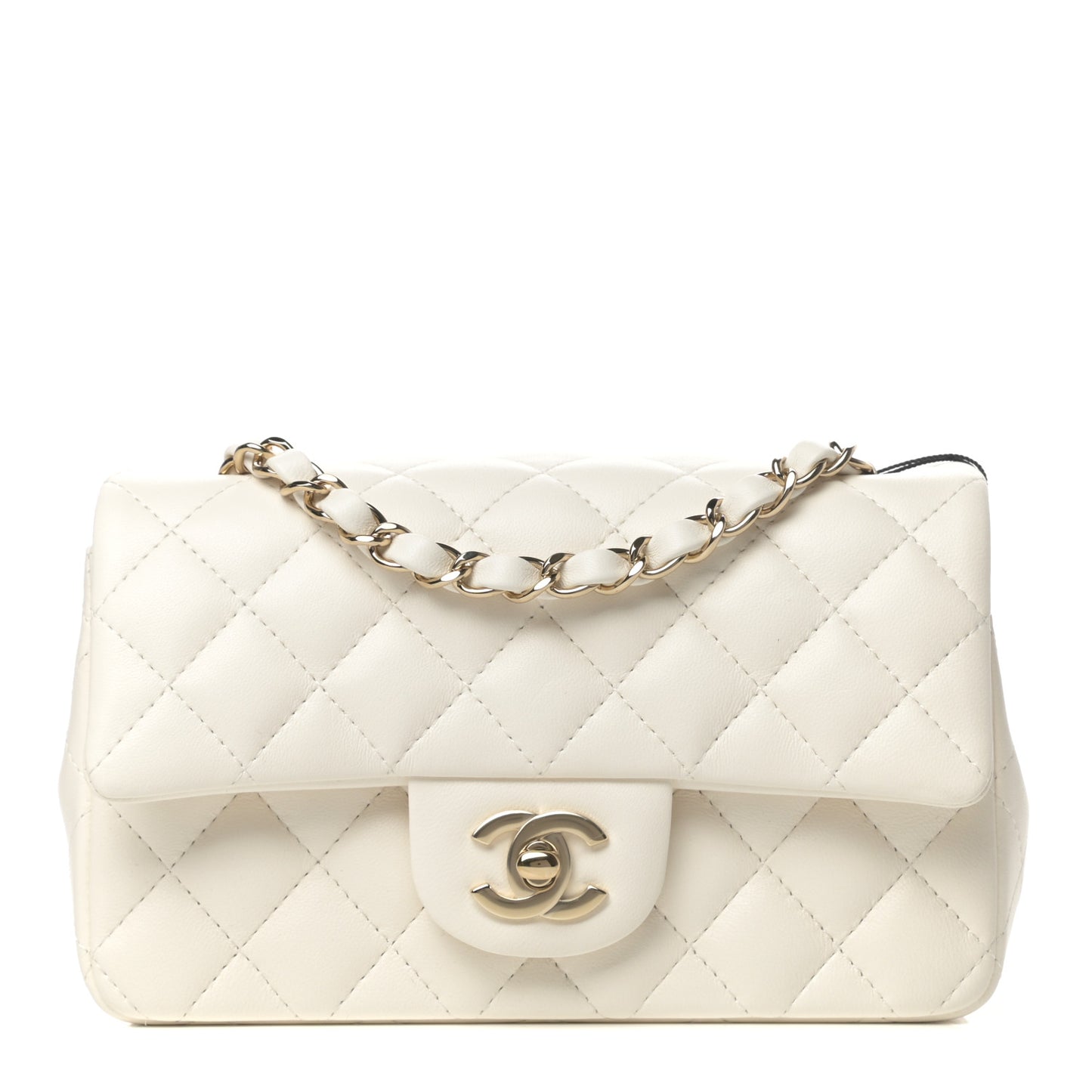 Lambskin Quilted Mini Rectangular Flap White