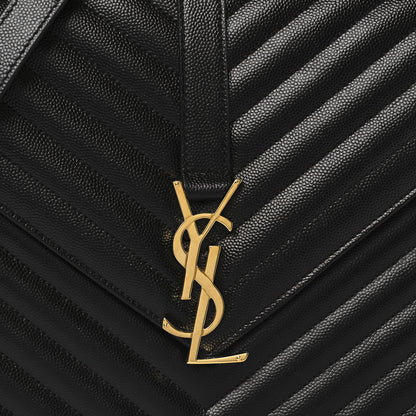 Saint Laurent Grain De Poudre Textured Mixed Matelasse Large Triquilt Monogram Satchel Black 8 of 10