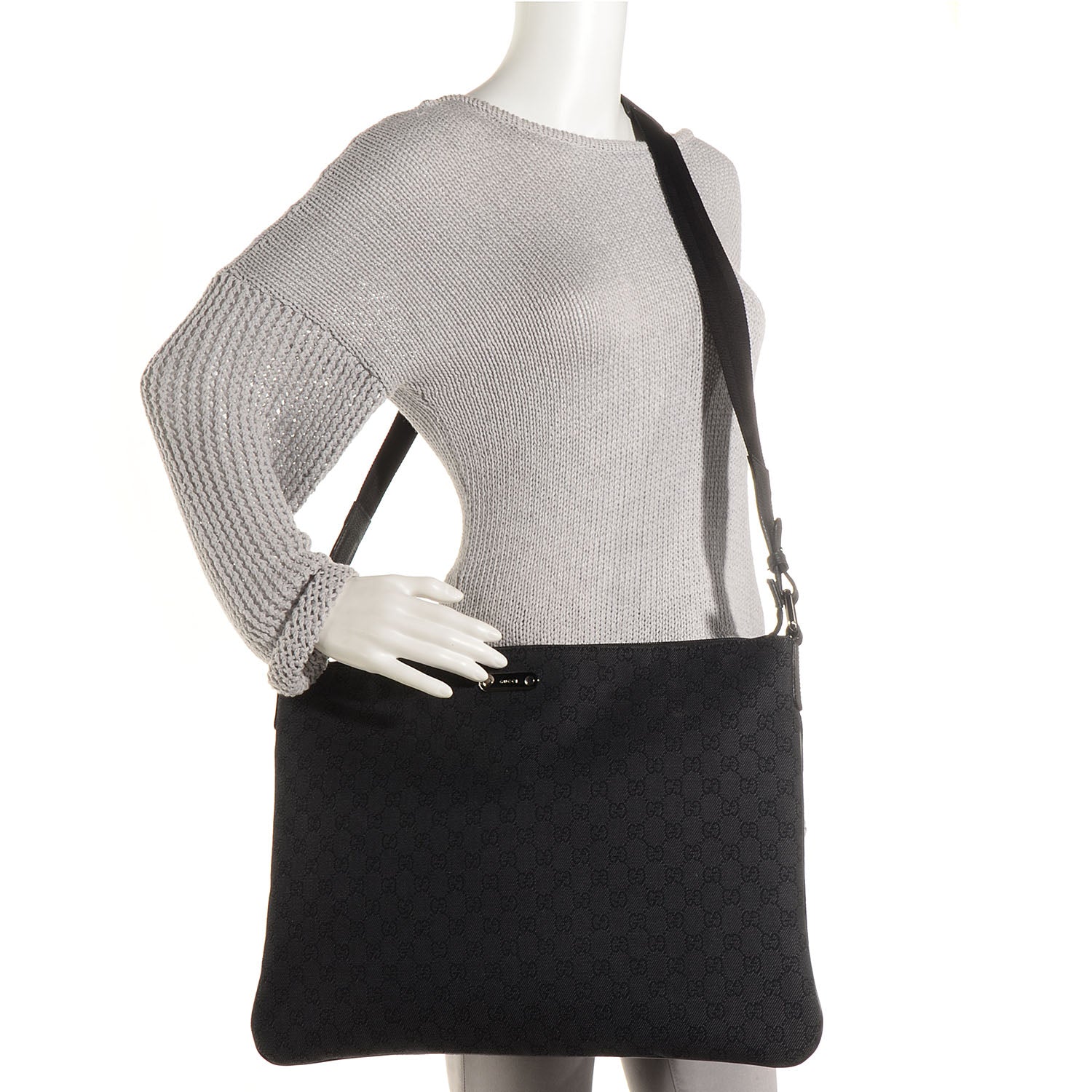 Gucci Denim Monogram Flat Messenger Bag Black 2 of 8