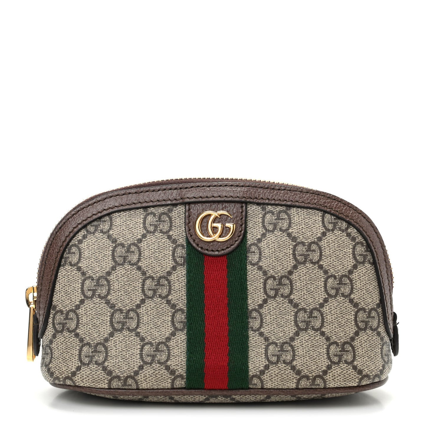 GG Supreme Monogram Textured Calfskin Web Medium Ophidia Cosmetic Case Beige Ebony New Acero