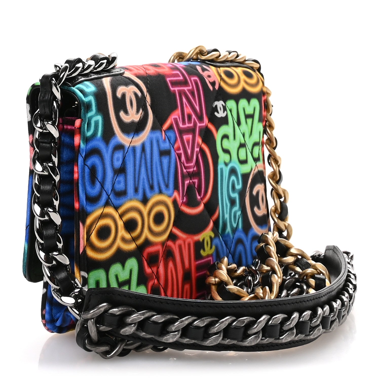 Chanel Fabric Printed Chanel 19 Wallet On Chain WOC Black Multicolor 3 of 13