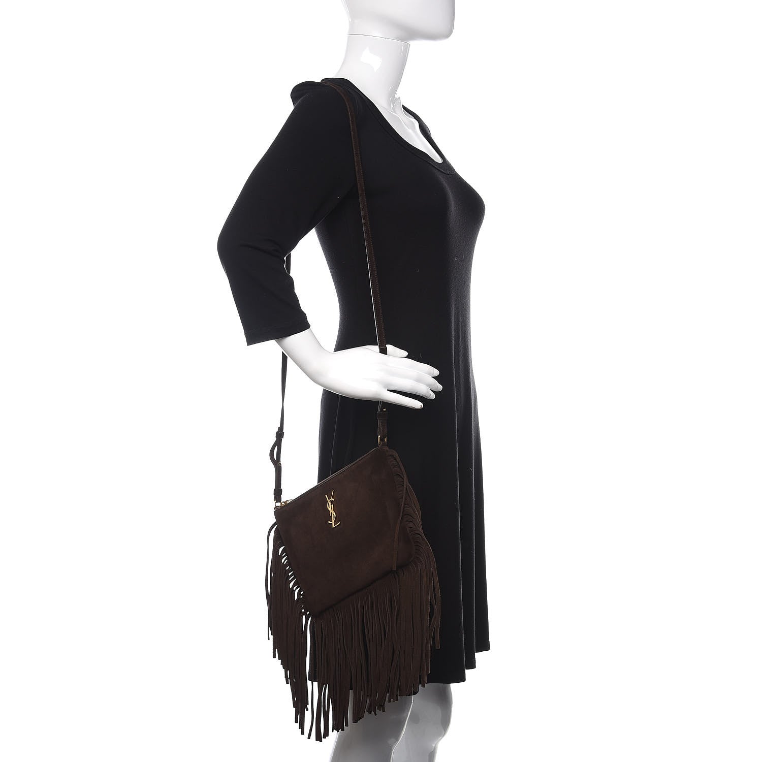 Saint Laurent Suede Calfskin Small Fringe Crossbody Bag Brown 2 of 11