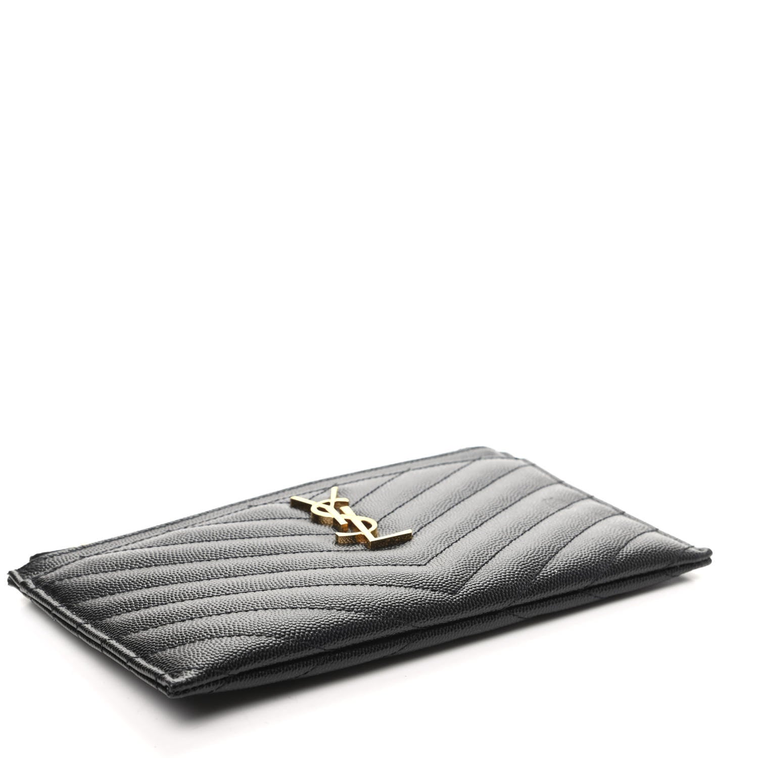 Saint Laurent Grain De Poudre Chevron Monogram Bill Pouch Black 4 of 7