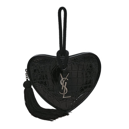 Saint Laurent Patent Crocodile Embossed Sac Coeur Heart Shaped Clutch Black 1 of 8
