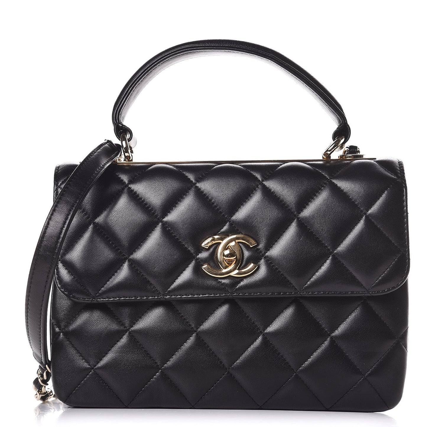 Lambskin Quilted Small Trendy CC Dual Handle Flap Bag Black