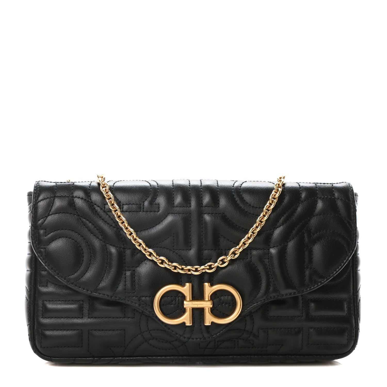Salvatore Ferragamo Calfskin Quilted Gancini Mini Bag Black 1 of 10