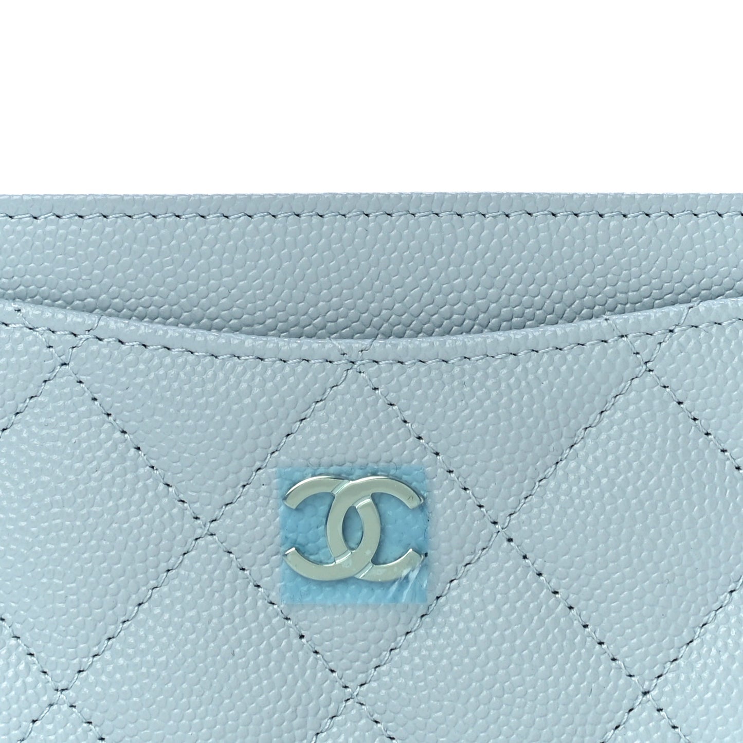 Caviar Quilted Card Holder Light Blue