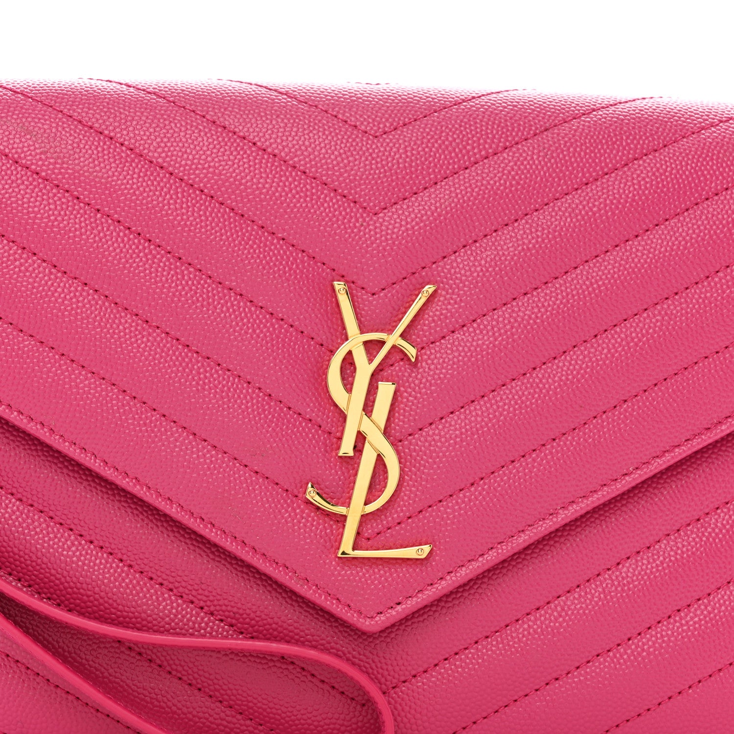 Saint Laurent Grain De Poudre Matelasse Chevron Monogram Envelope Clutch Fuchsia 9 of 9