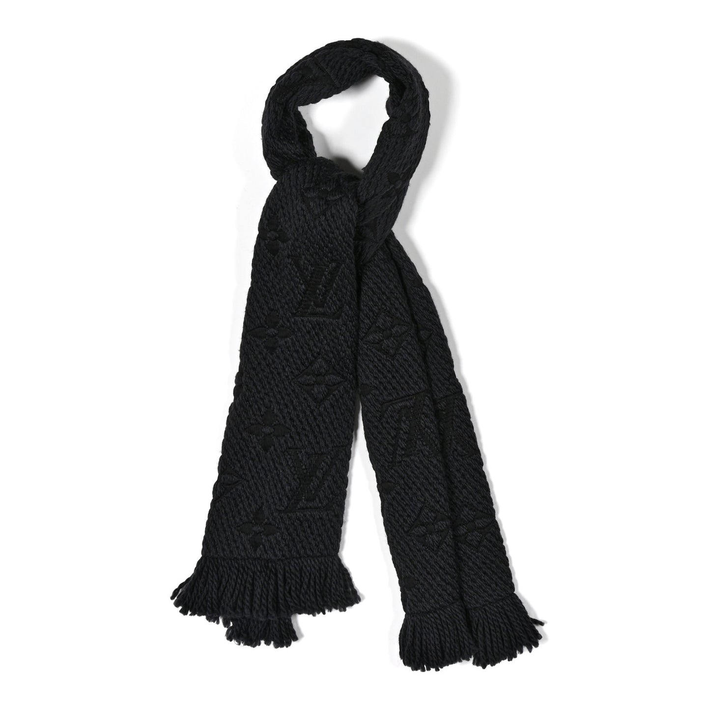 Wool Silk Logomania Scarf Charcoal Grey