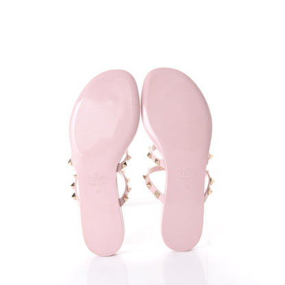 Valentino Garavani PVC Jelly Rockstud Caged Flat Thong Sandals 38 Water Rose 6 of 8