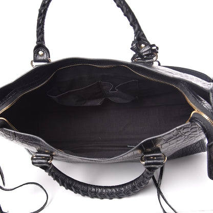 Balenciaga Calfskin Crocodile Embossed Classic Hardware City Black 7 of 10