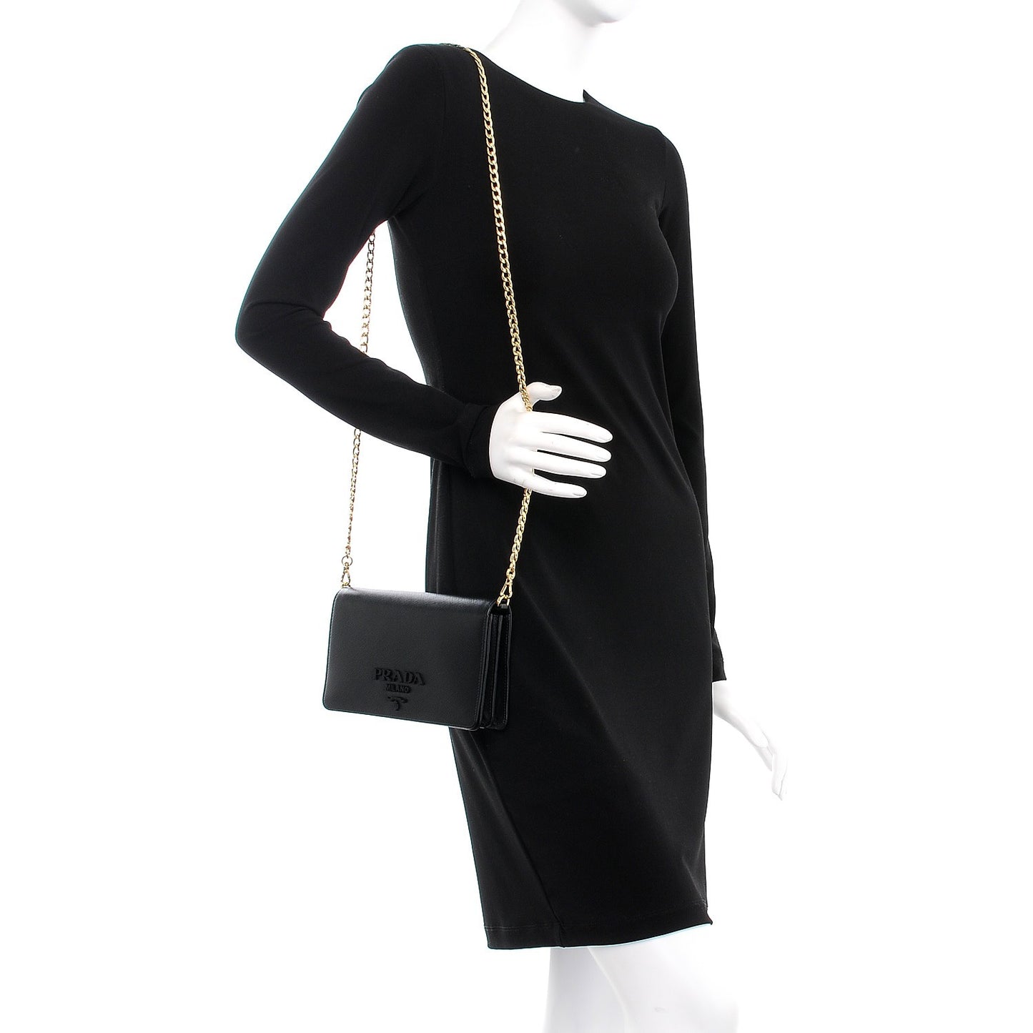Saffiano Lux Monochrome Chain Wallet Black