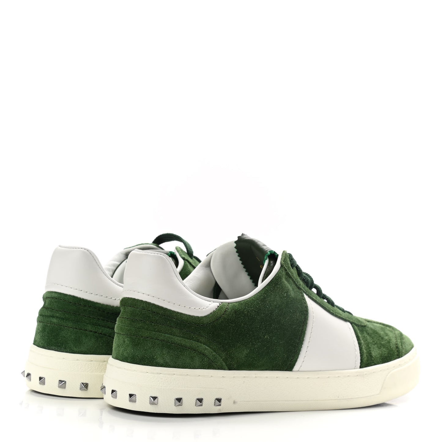 Suede Calfskin Mens Rockstud Flycrew Sneakers 41 Olive White