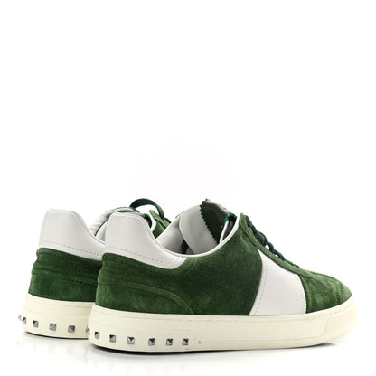 Valentino Garavani Suede Calfskin Mens Rockstud Flycrew Sneakers 41 Olive White 4 of 9