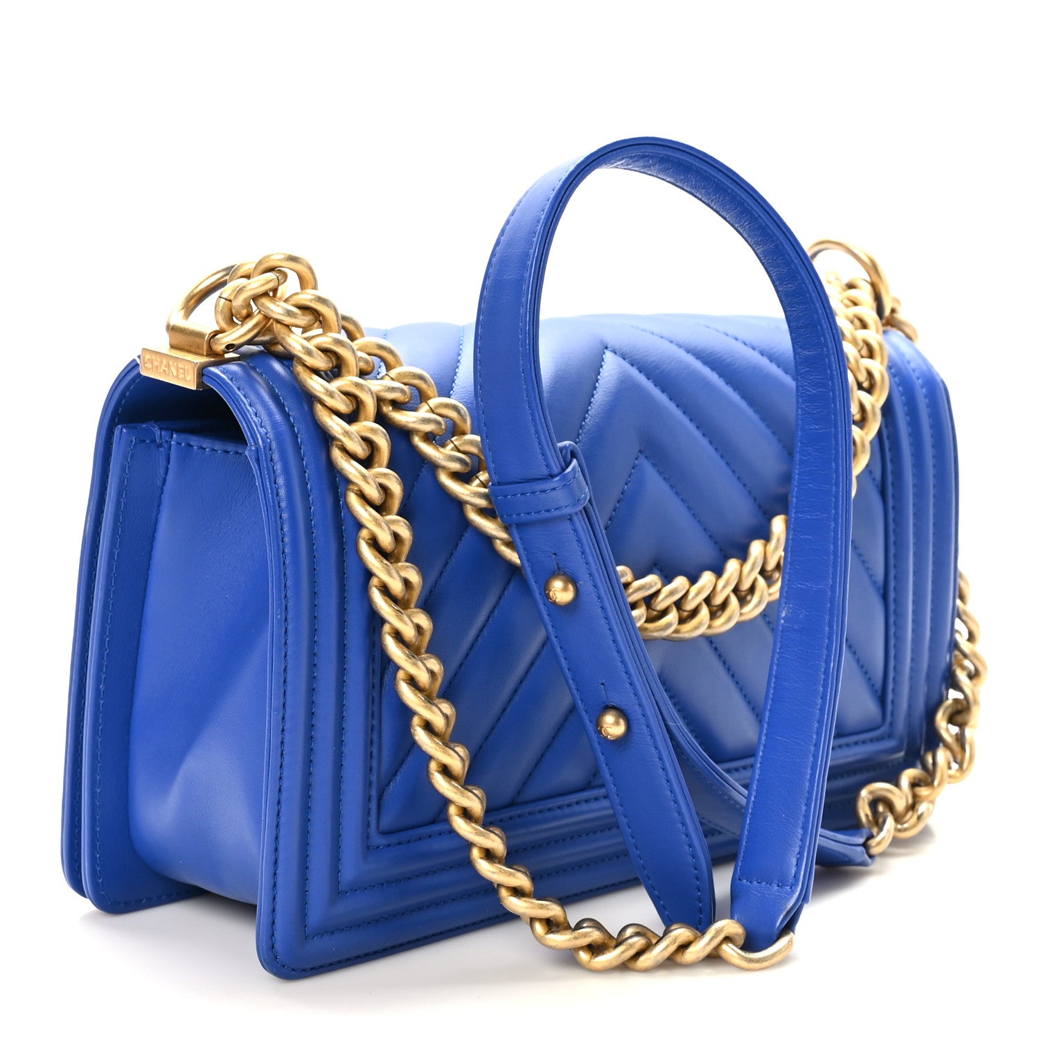 Chanel Calfskin Chevron Quilted Medium Boy Flap Blue 3 of 10